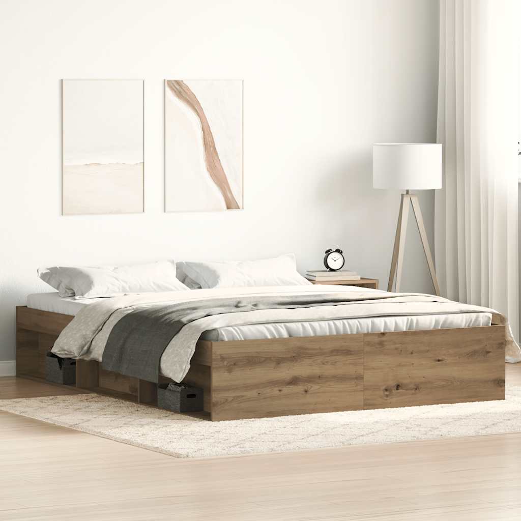 Cadre de lit sans matelas en chêne massif 150 x 200 cm bois d'ingénierie - XIOS