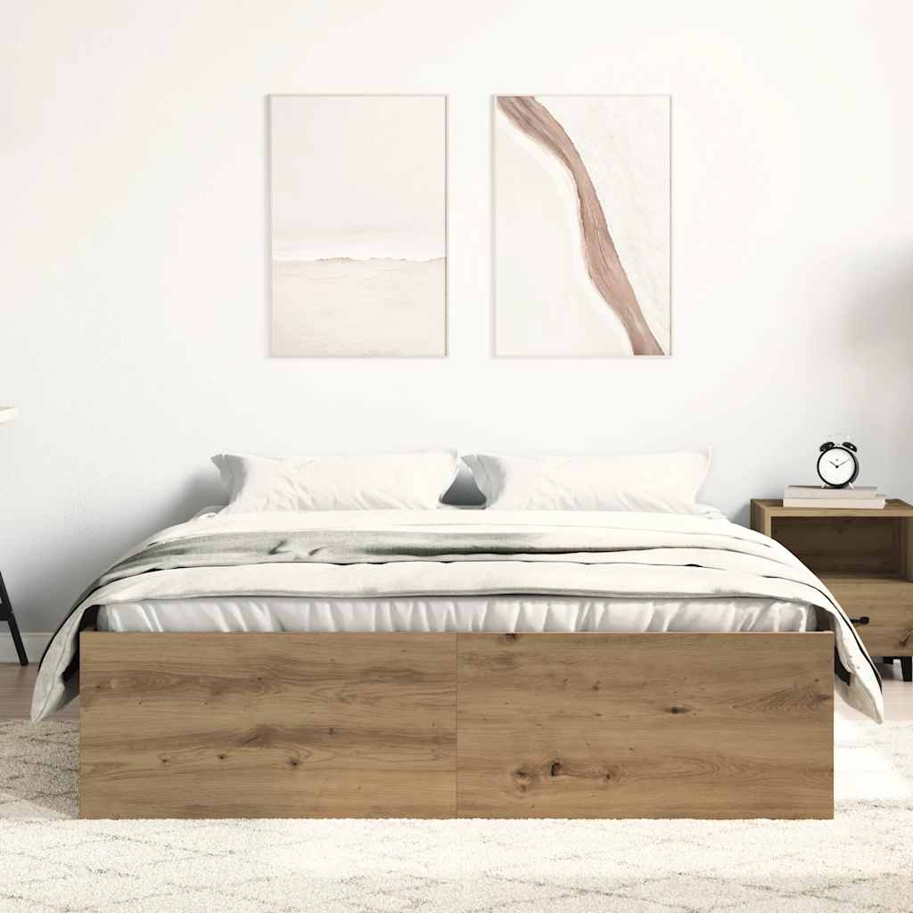 Cadre de lit sans matelas en chêne massif 135 x 190 cm bois d'ingénierie - XIOS