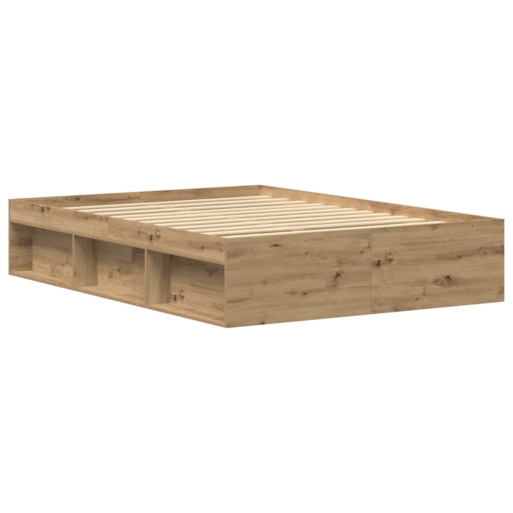 Cadre de lit sans matelas en chêne massif 135 x 190 cm bois d'ingénierie - XIOS