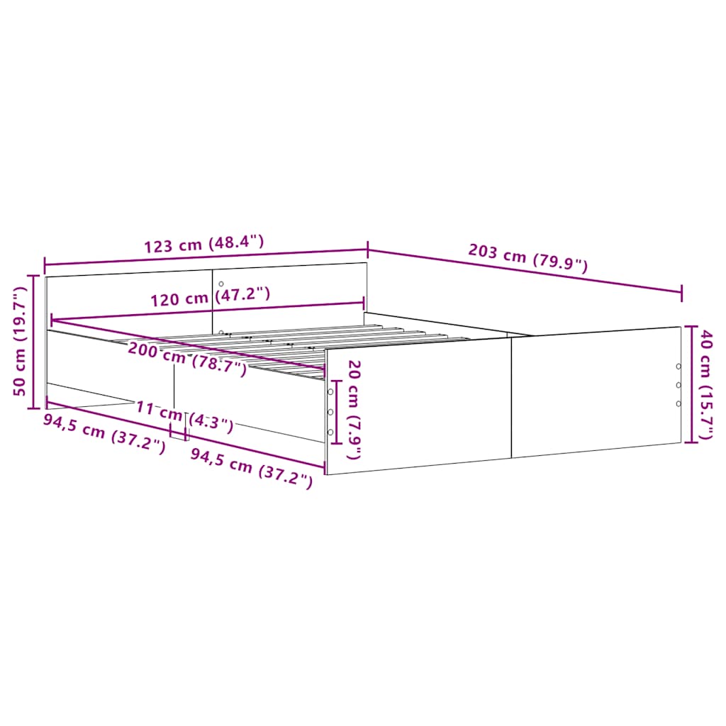 Cadre de lit sans matelas chêne noir 120 x 200 cm bois d'ingénierie - XIOS