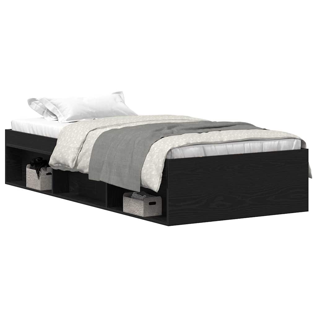 Cadre de lit sans matelas en chêne noir 90x190 cm bois d'ingénierie - XIOS