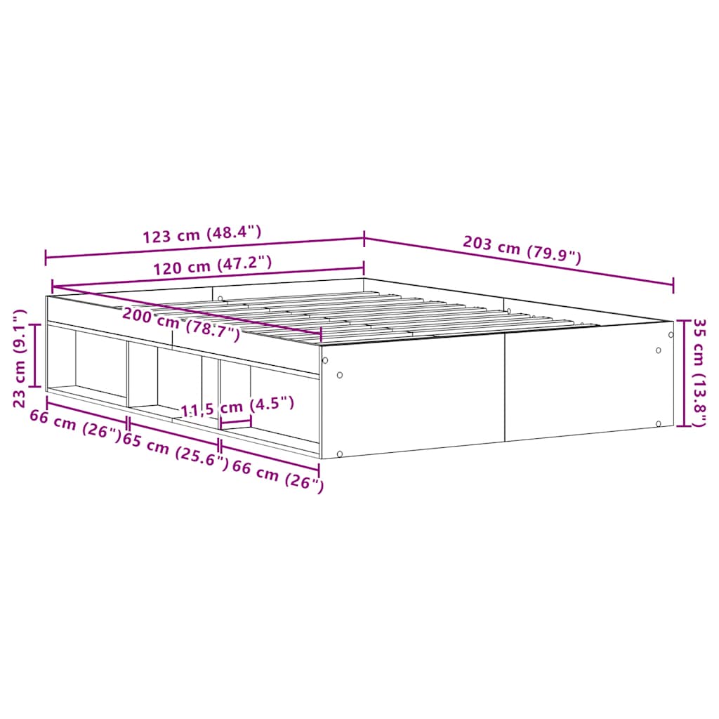 Cadre de lit sans matelas chêne noir 120 x 200 cm bois d'ingénierie - XIOS