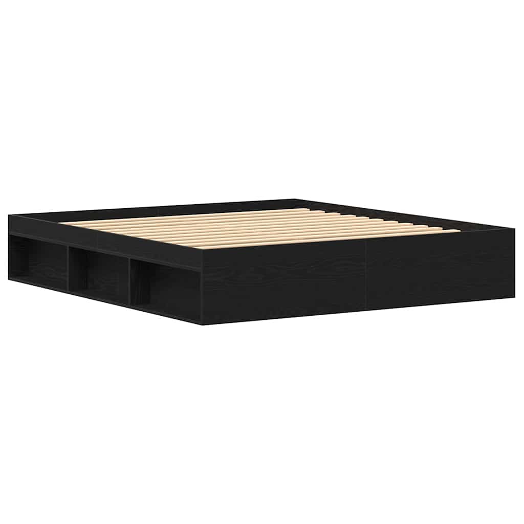 Cadre de lit sans matelas en chêne noir 200x200 cm bois d'ingénierie - XIOS