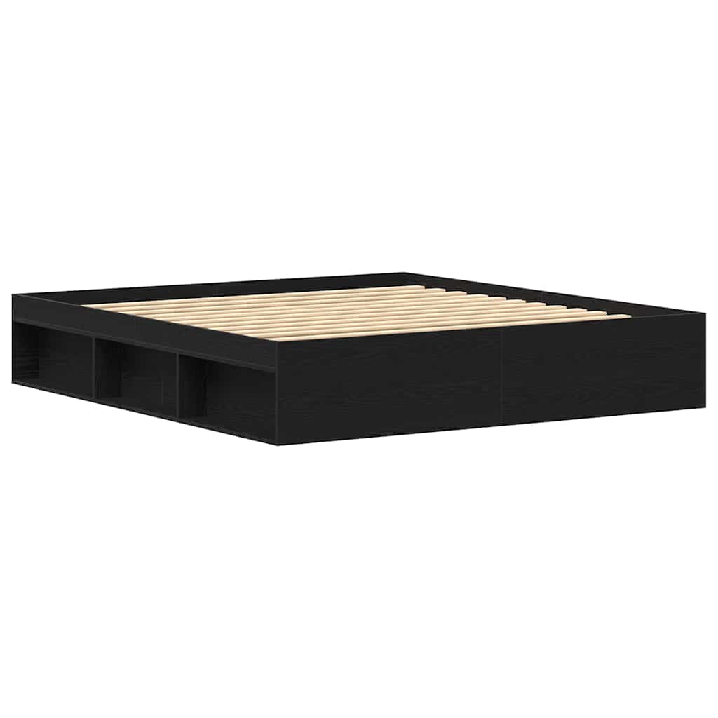 Cadre de lit sans matelas en chêne noir 200x200 cm bois d'ingénierie - XIOS