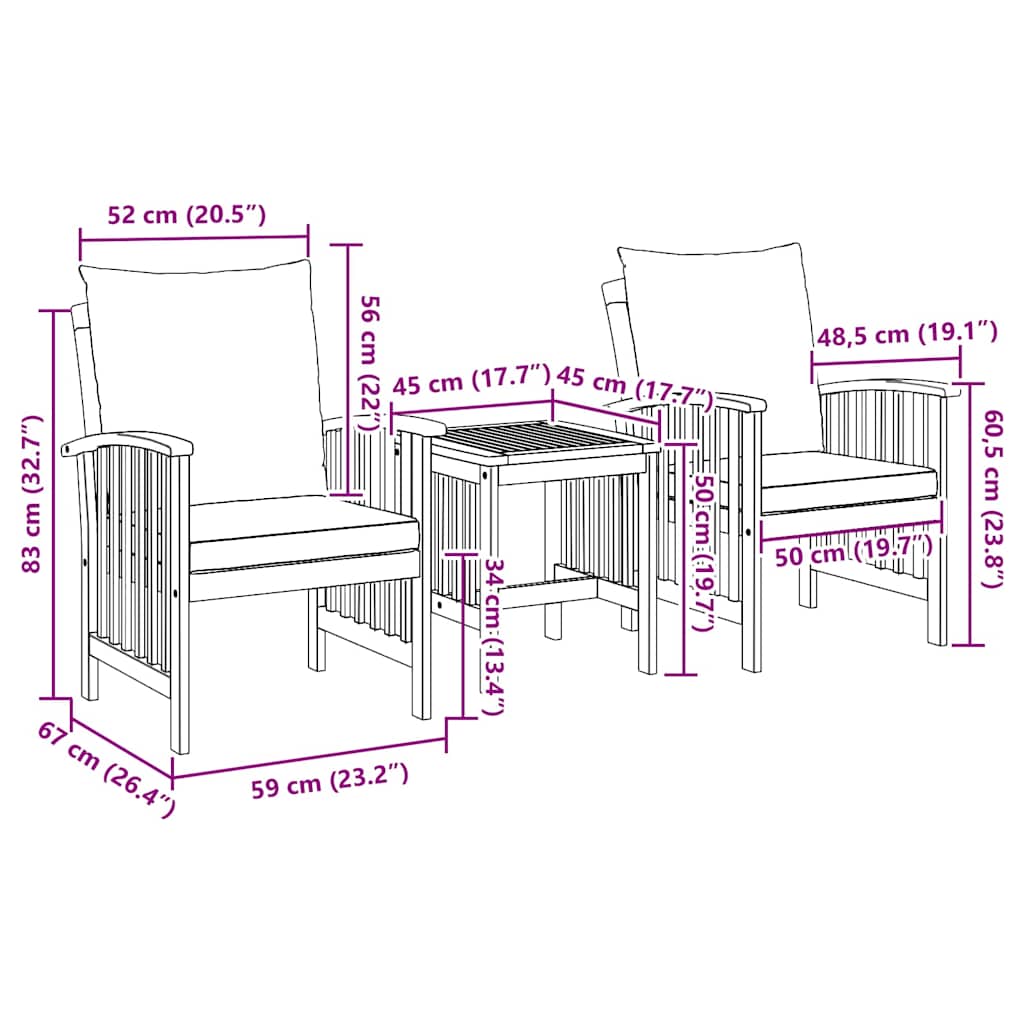 Ensemble de canapé de jardin avec coussin 3 pcs Huile Naturelle - XIOS