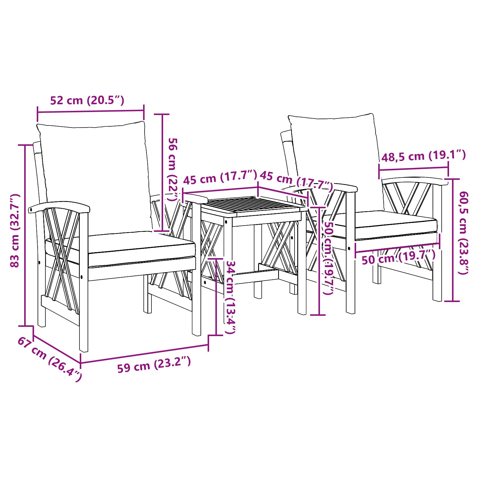 Ensemble de canapé de jardin avec coussin 3 pcs Huile Naturelle - XIOS