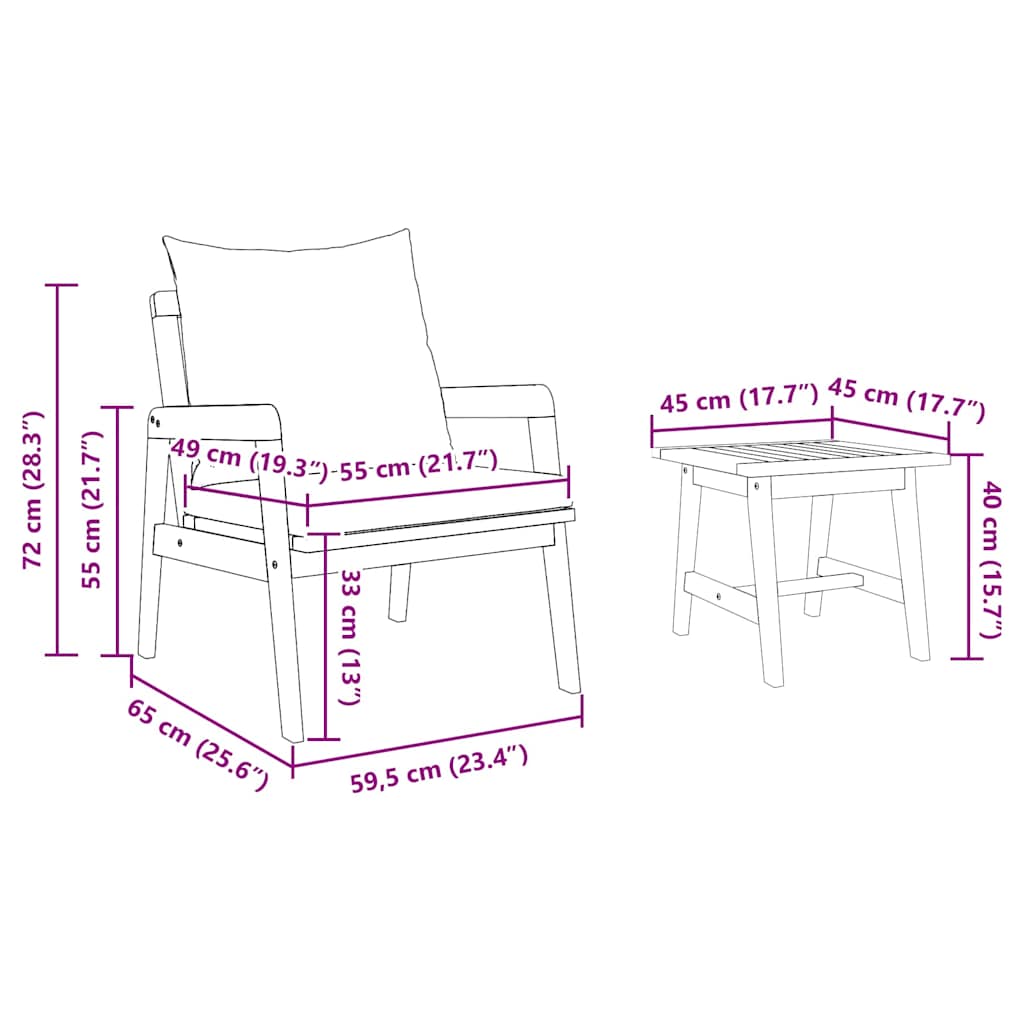 Ensemble bistrot avec coussin 3 pcs Marron Bois d'Acacia Massif - XIOS