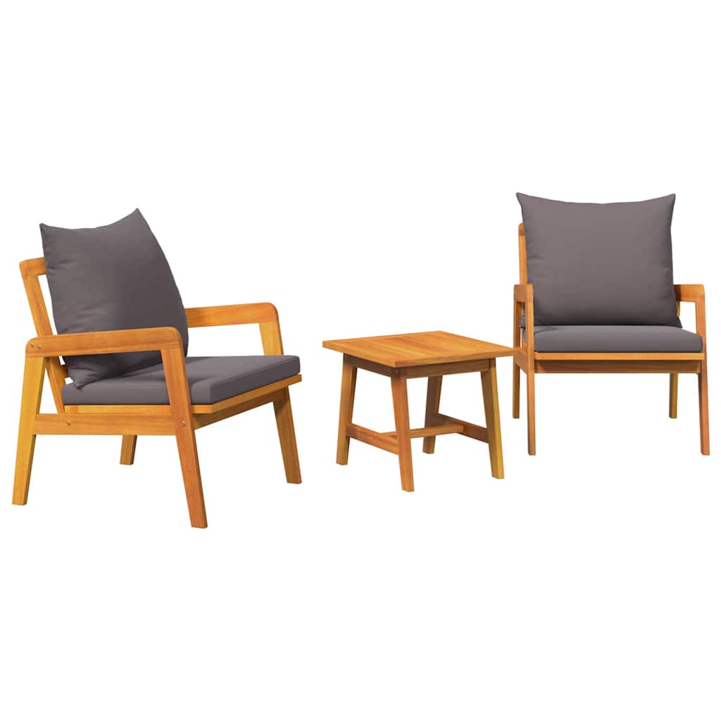 Ensemble bistrot avec coussin 3 pcs Marron Bois d'Acacia Massif