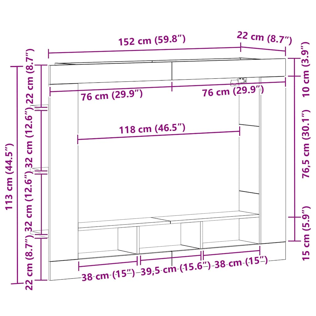 Meuble TV Chêne noir 152 x 22 x 113 cm Bois d'ingénierie - XIOS