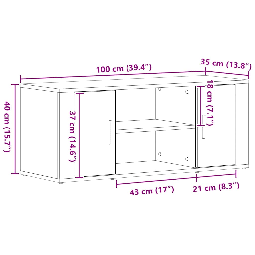 Meuble TV Bois ancien 100 x 35 x 40 cm Bois d'ingénierie - XIOS