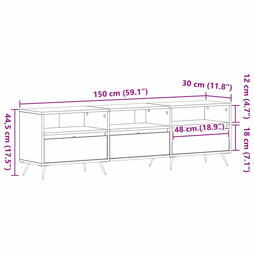Meuble TV Chêne noir 150 x 30 x 44.5 cm Bois d'ingénierie - XIOS
