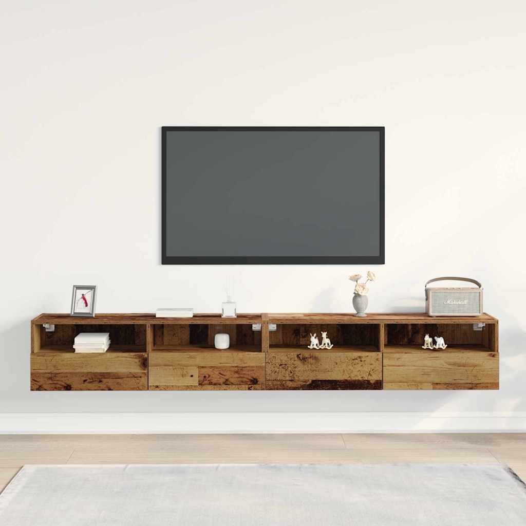 Cabinet TV Mural 2 pcs Bois Ancien 100x30x30cm Bois Ingénierie - XIOS