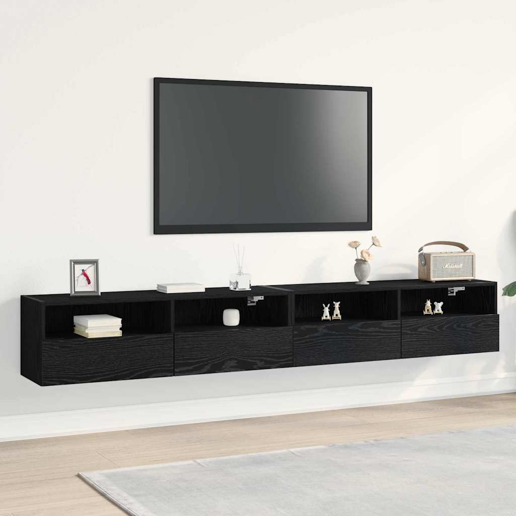 Cabinet TV Mural 2 pcs Chêne noir 100x30x30cm Bois Ingénierie - XIOS