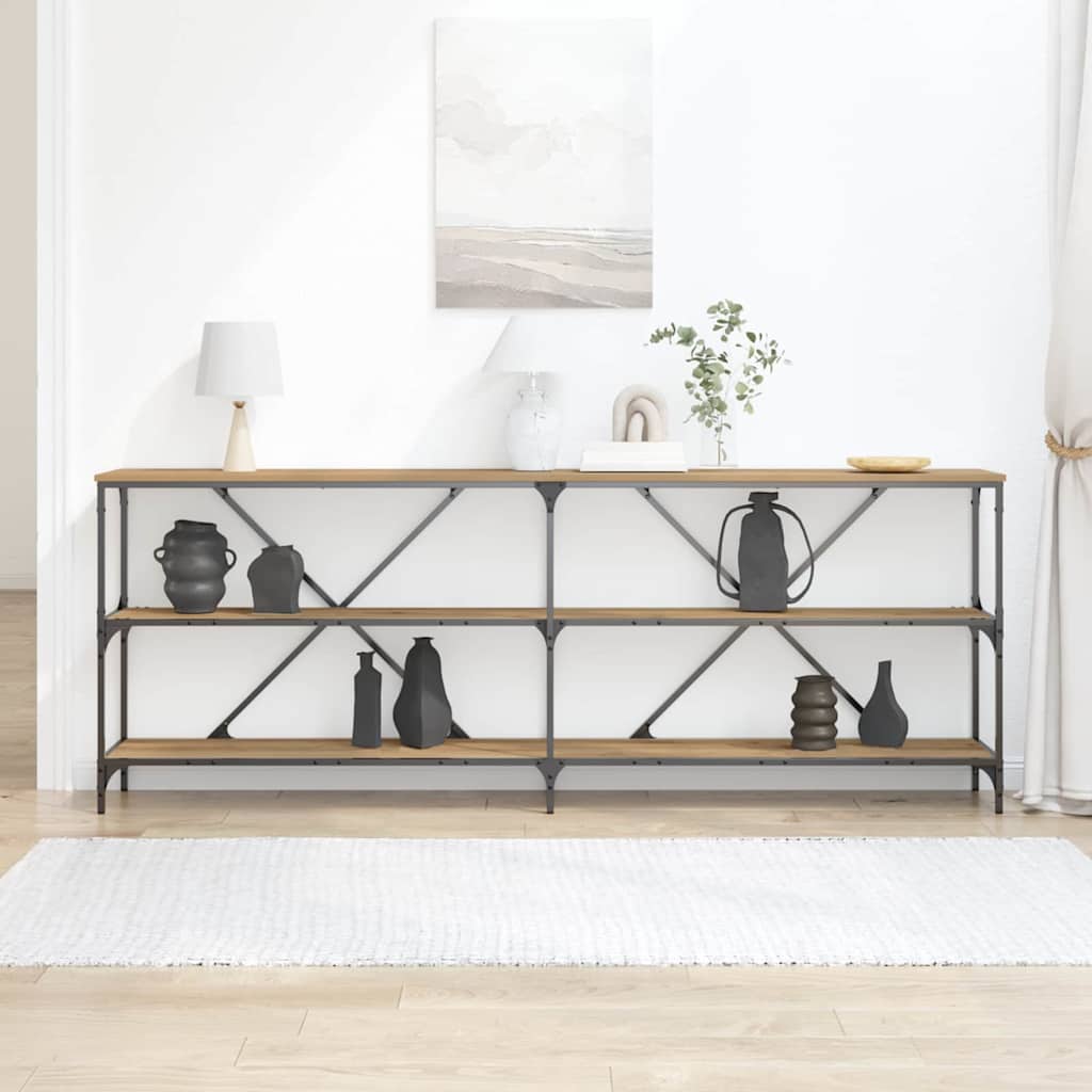 Table console avec étagère chêne artisanal 180 x 30 x 75 cm - XIOS