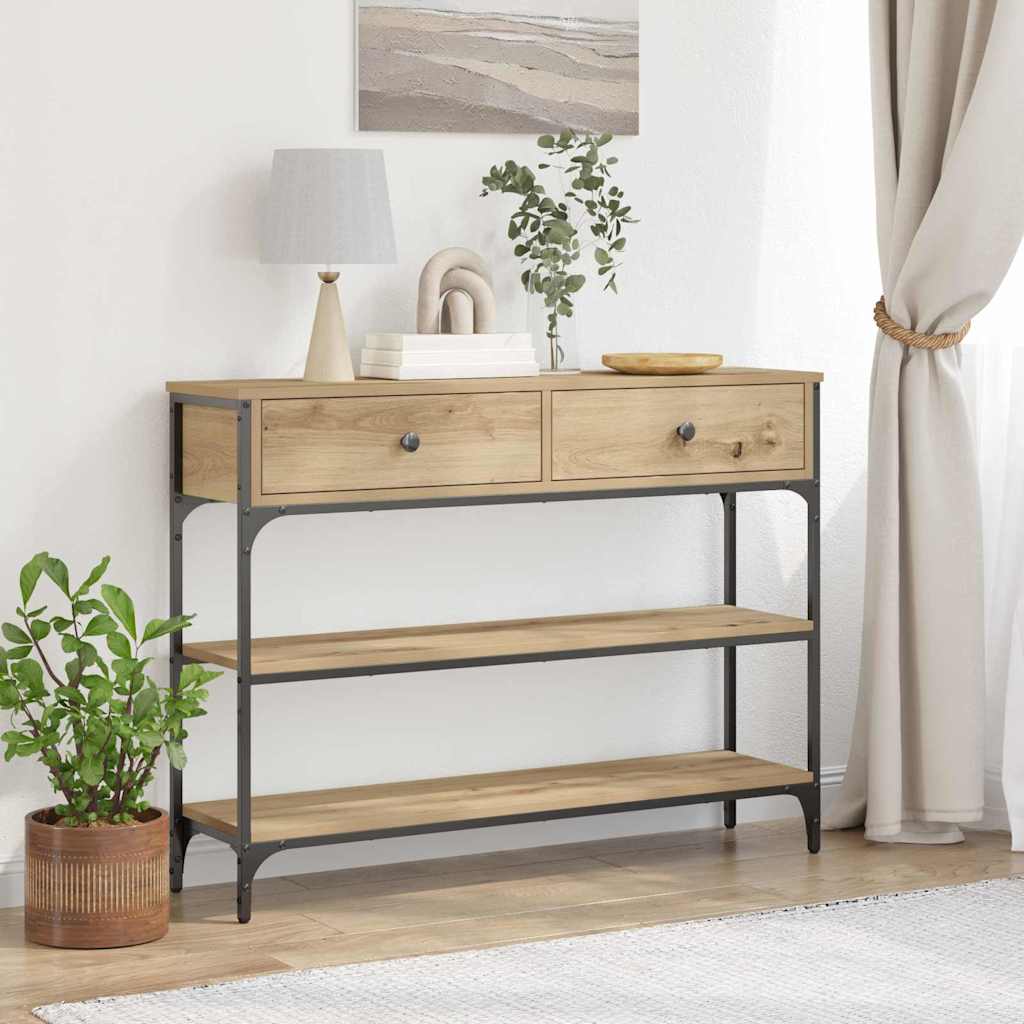 Table Console avec tiroir chêne artisanal 100 x 25 x 75 cm - XIOS