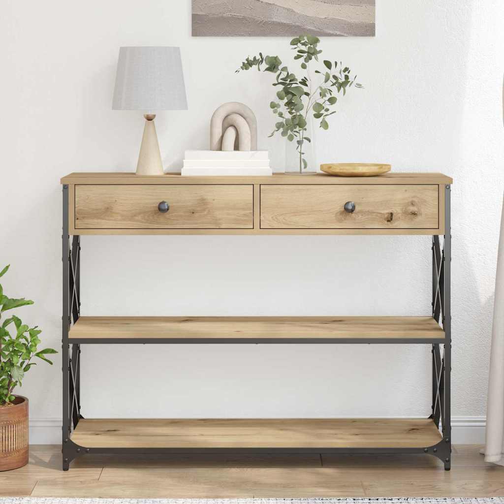 Table Console avec tiroir chêne artisanal 100 x 28 x 75 cm - XIOS