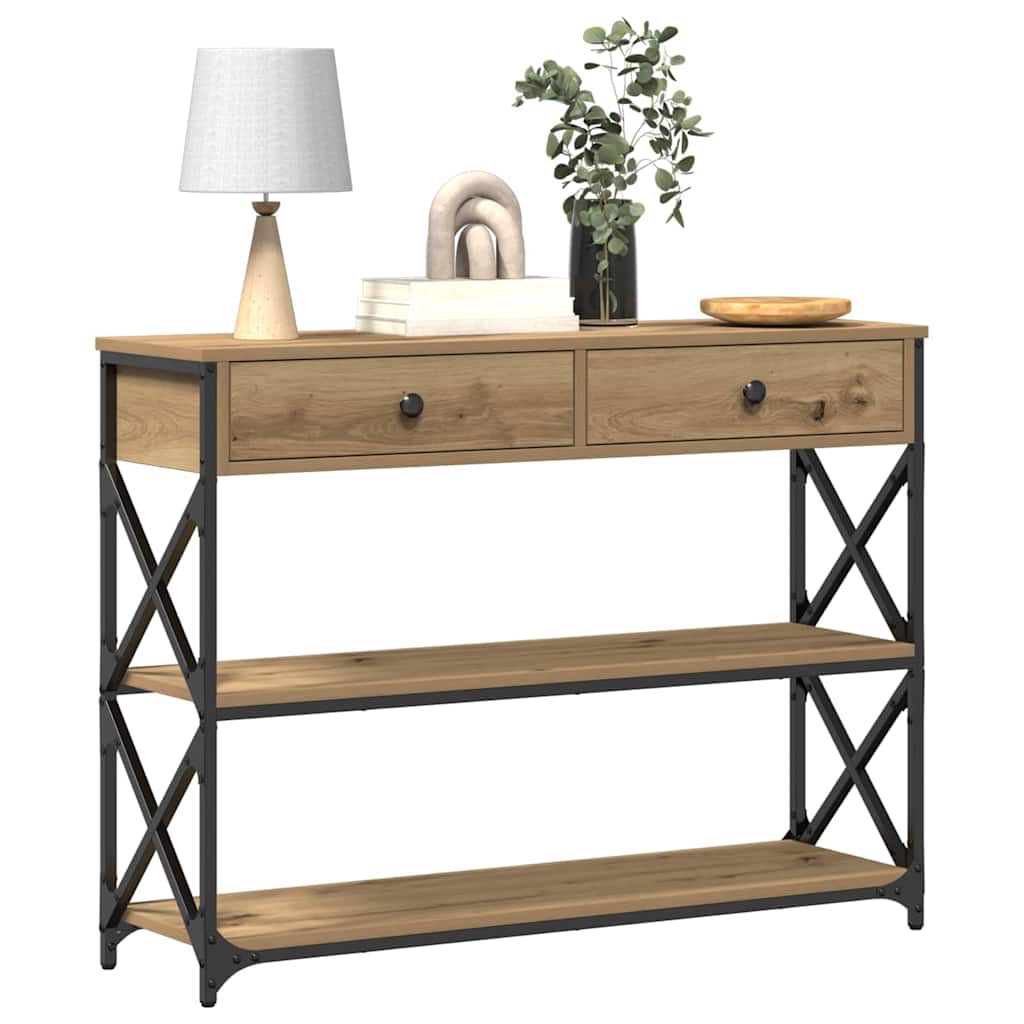 Table Console avec tiroir chêne artisanal 100 x 28 x 75 cm - XIOS
