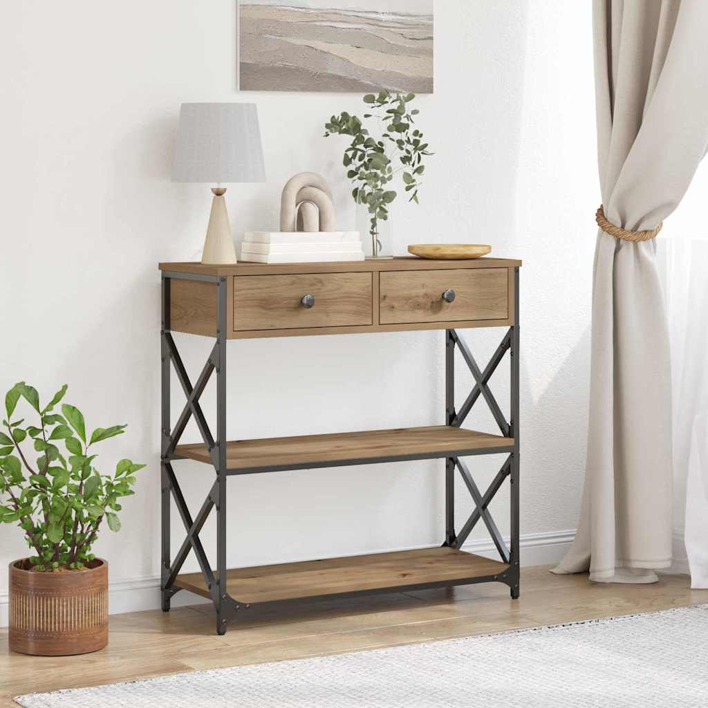 Table Console avec tiroir chêne artisanal 75 x 28 x 75 cm - XIOS