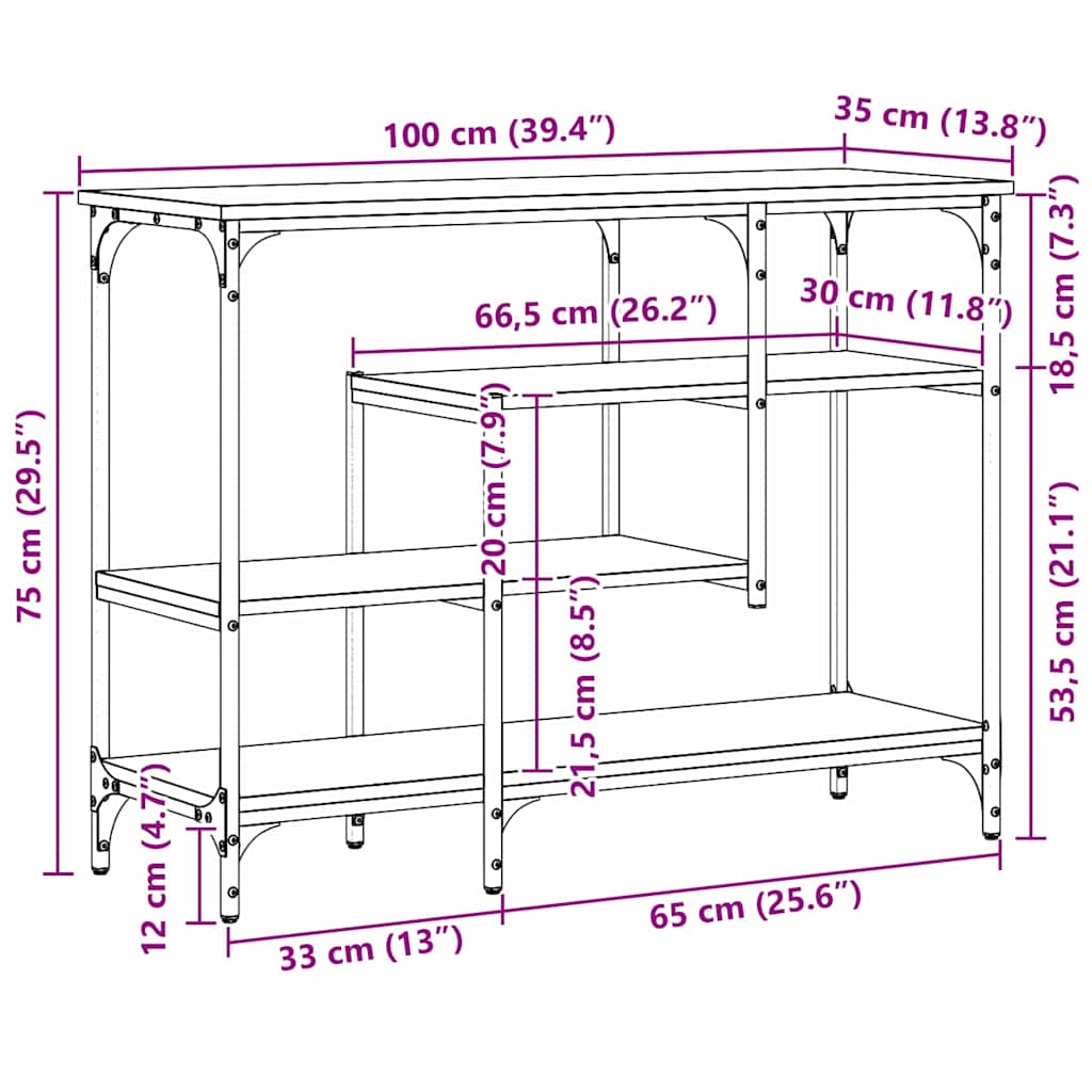Table Console avec étagère Chêne noir 100 x 35 x 75 cm - XIOS