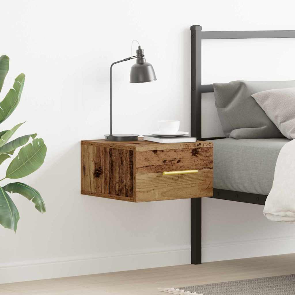 Table de chevet murale en bois ancien 35x35x20 cm