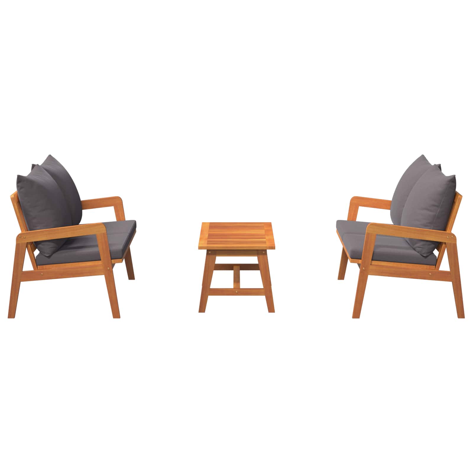 Ensemble bistrot avec coussin 3 pcs Marron Bois d'Acacia Massif