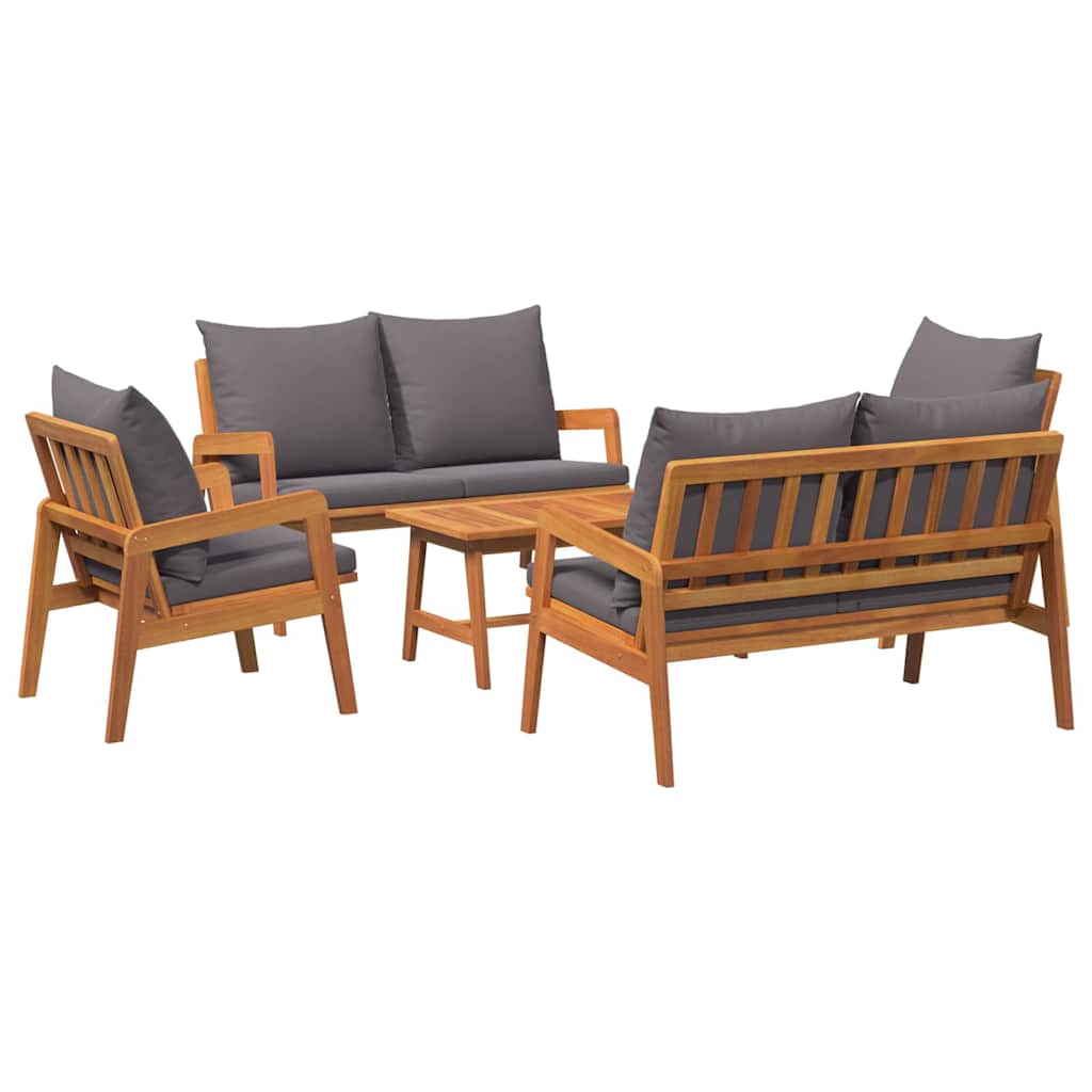 Ensemble bistrot avec coussin 5 pcs Marron Bois d'Acacia Massif