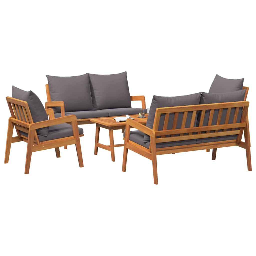 Ensemble bistrot avec coussin 5 pcs Marron Bois d'Acacia Massif