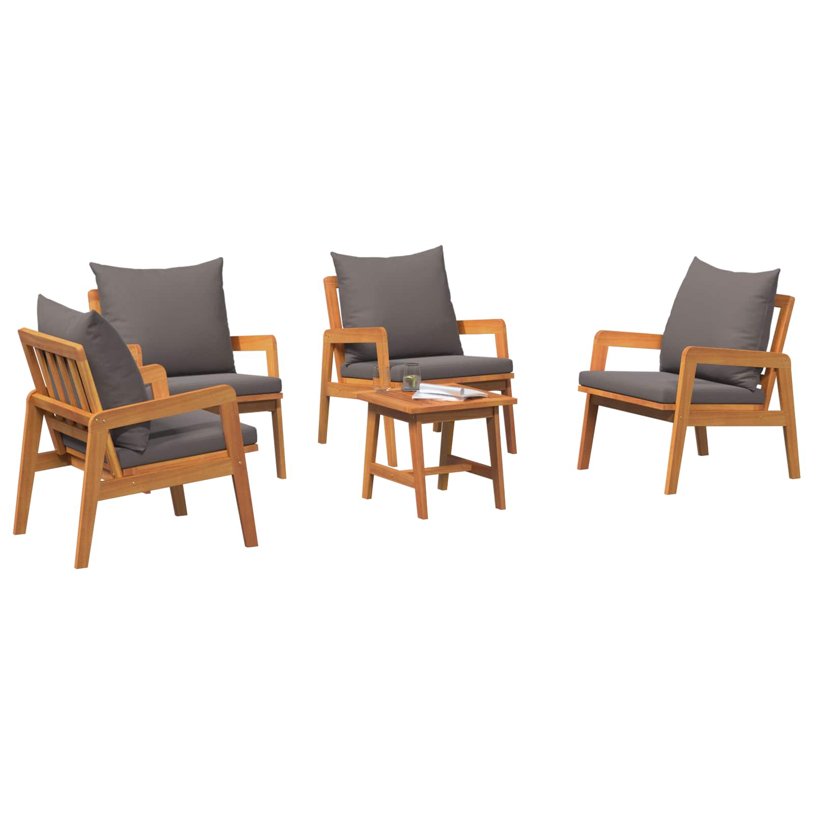 Ensemble bistrot avec coussin 5 pcs Marron Bois d'Acacia Massif