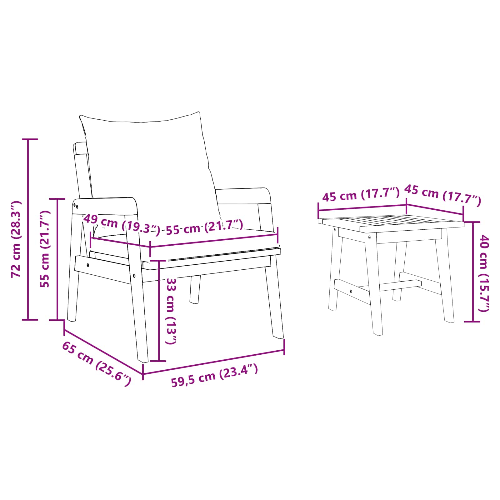 Ensemble bistrot avec coussin 5 pcs Marron Bois d'Acacia Massif