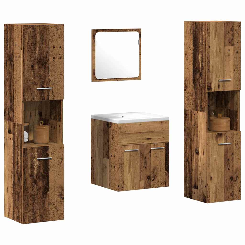 Ensemble de mobilier de salle de bain 4 pc Bois Ancien