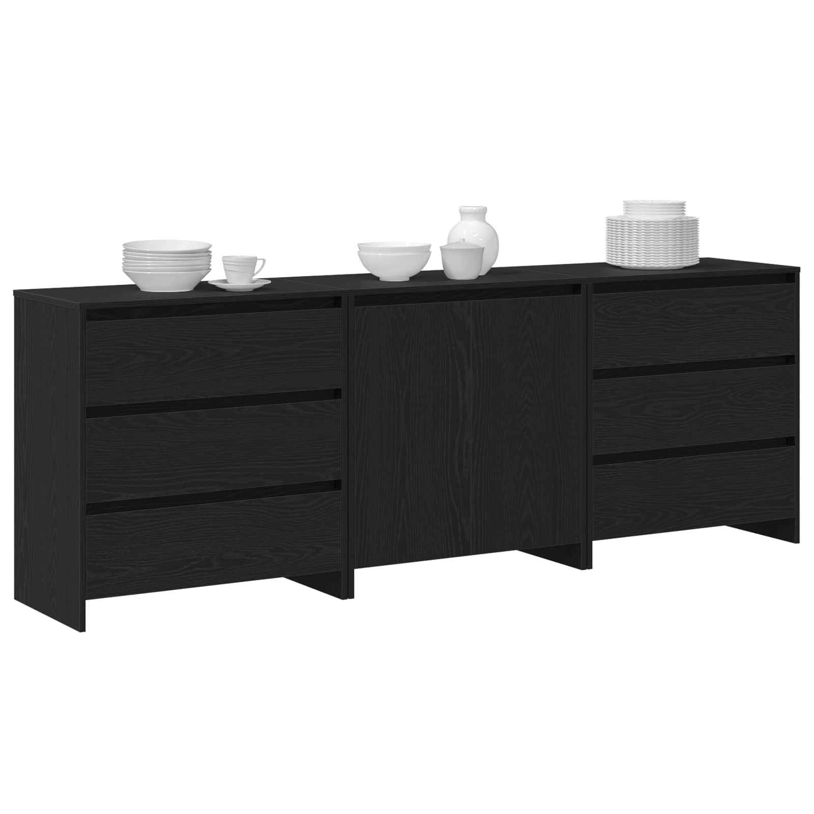 Buffet 3 pc Noir 70 x 41 x 75 cm Bois d'ingénierie