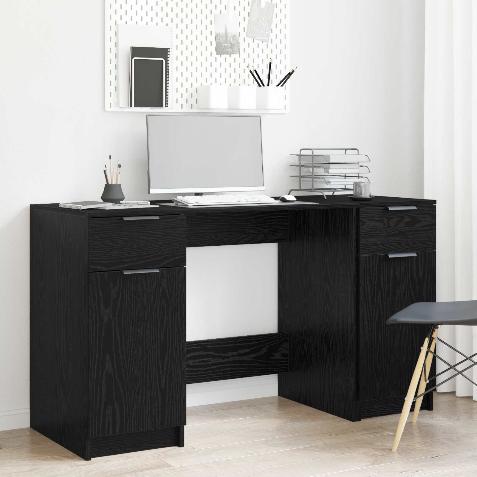 Bureau avec porte Chêne noir 133 x 50 x 75 cm Bois d'ingénierie - XIOS