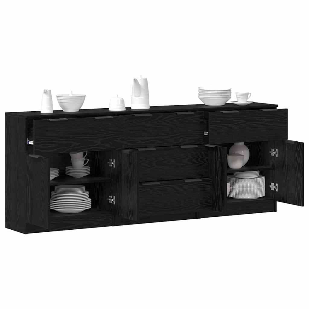 Buffet 3 pcs Chêne noir 60 x 30 x 70 cm Bois d'ingénierie - XIOS