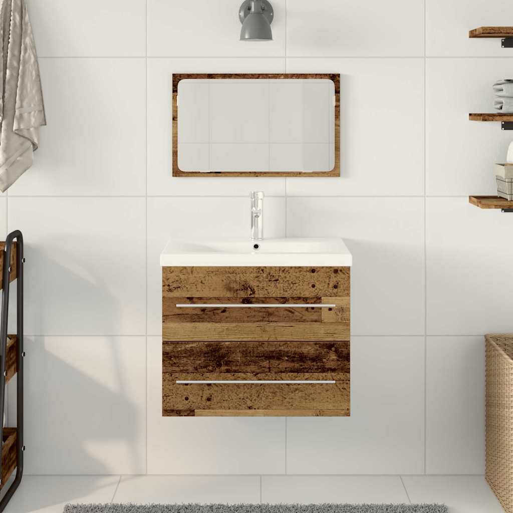 Meuble de Lavabo de Salle de Bain 2 pc Bois Ancien - XIOS