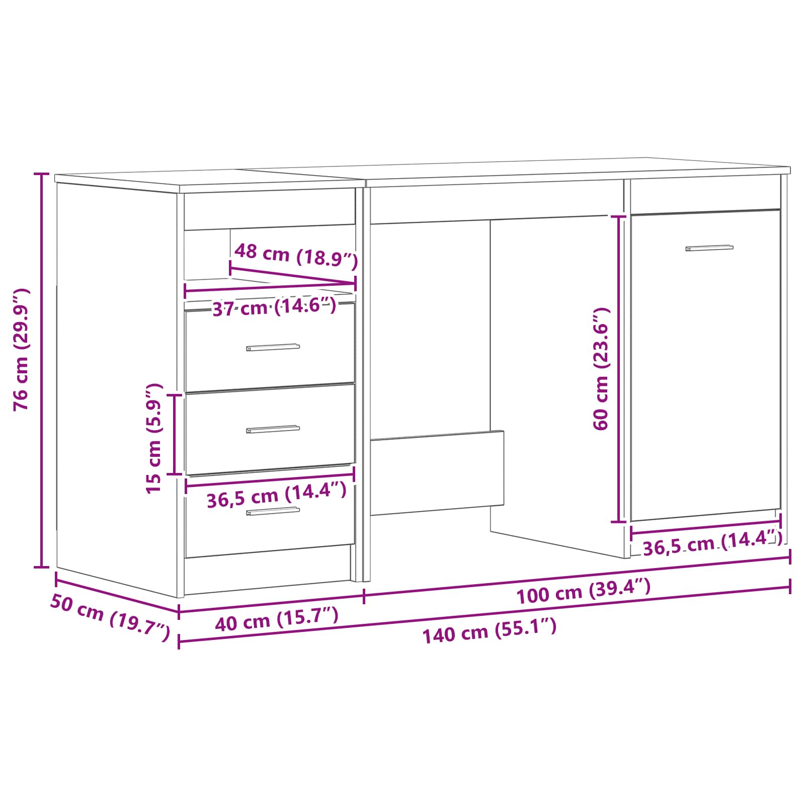 Bureau 2 pièces Chêne noir 140 x 50 x 76 cm Bois d'ingénierie