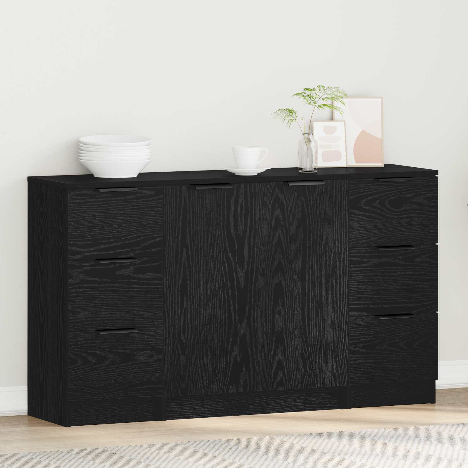 Buffet avec tiroir 3 pcs Chêne noir Bois d'ingénierie - XIOS