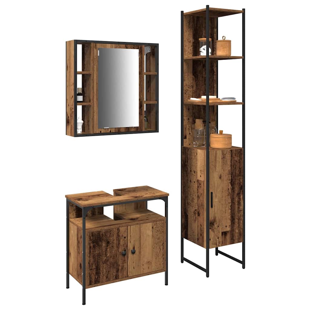 Ensemble de mobilier de salle de bain 3 pc Bois Ancien