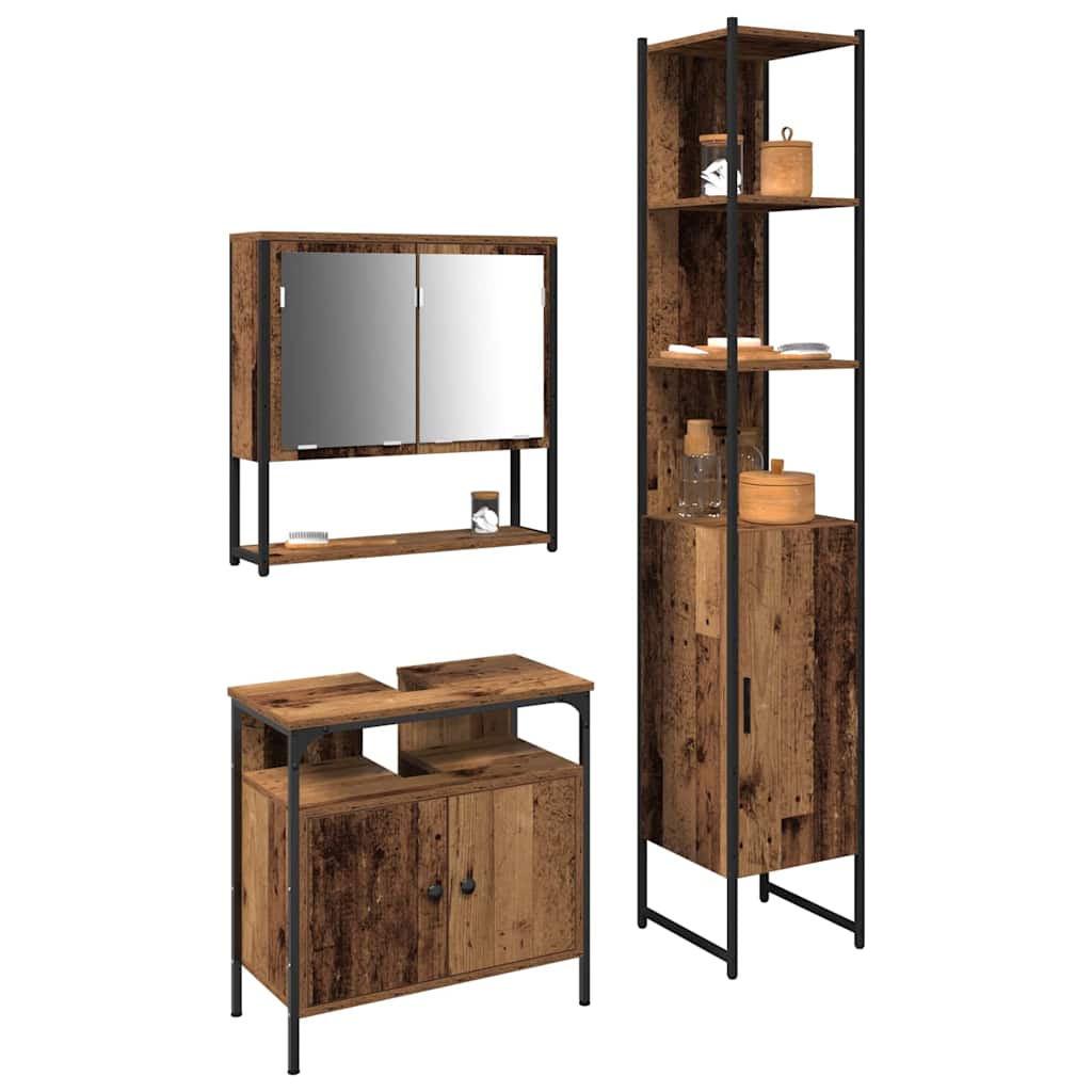 Ensemble de mobilier de salle de bain 3 pc Bois Ancien