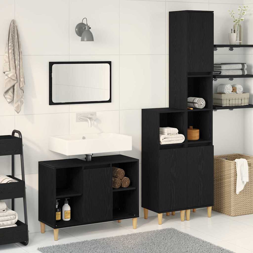 Ensemble de mobilier de salle de bain 3 pc Noir 80 x 33 x 60 cm