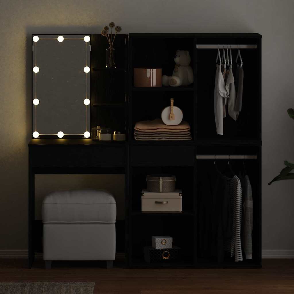 Table de maquillage LED Chêne noir 140 x 40 x 140 cm - XIOS