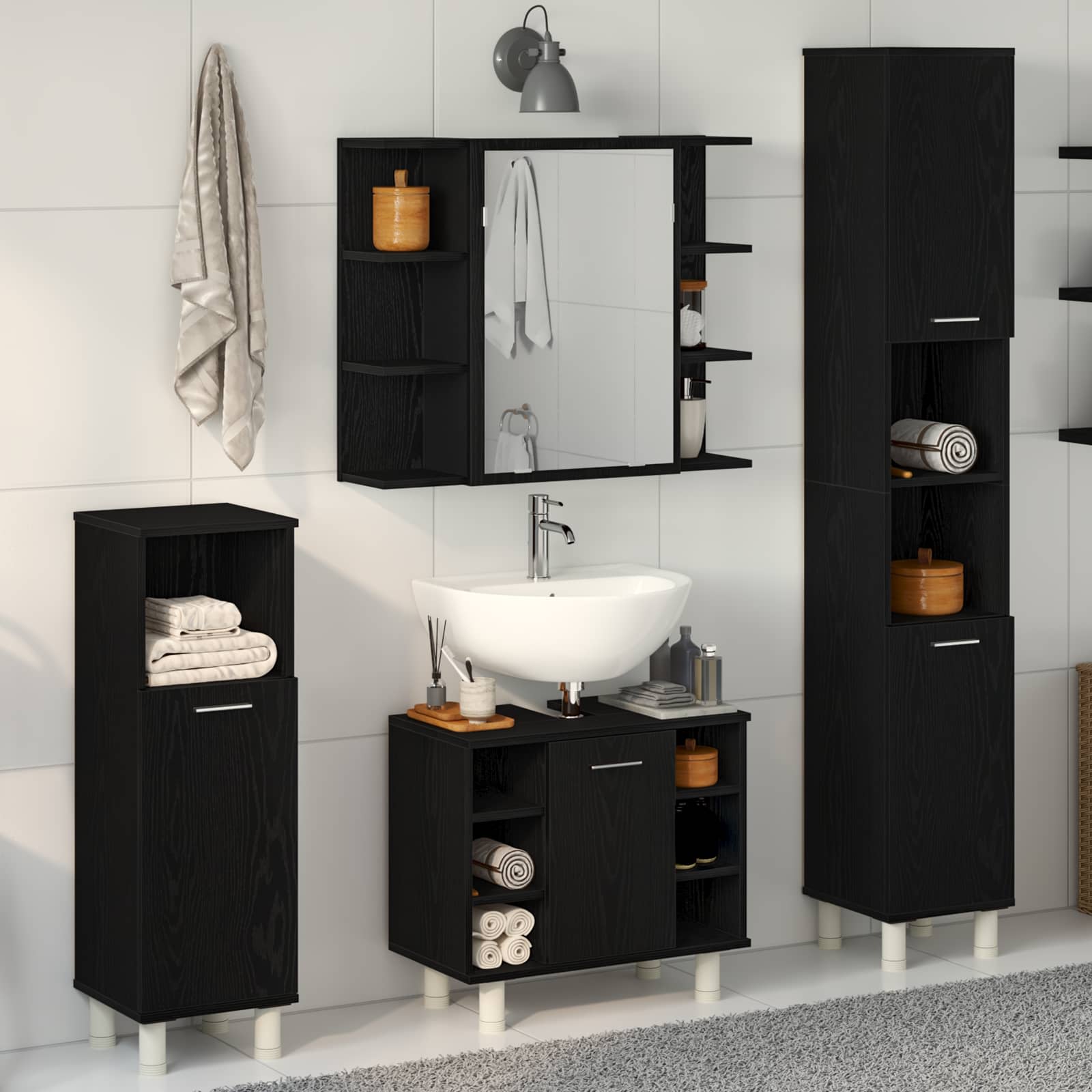 Ensemble de mobilier de salle de bain 4 pièces Noir