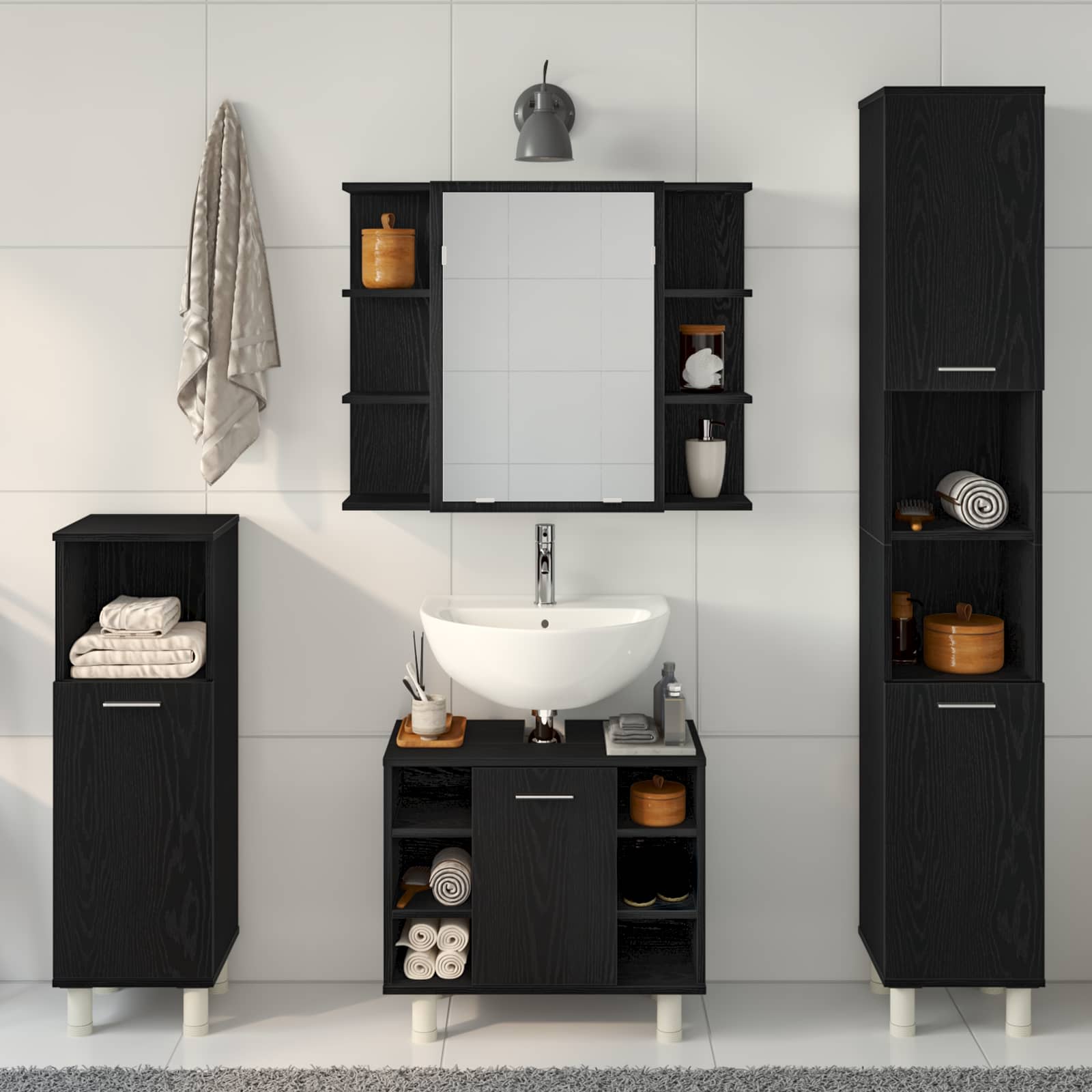 Ensemble de mobilier de salle de bain 4 pièces Noir