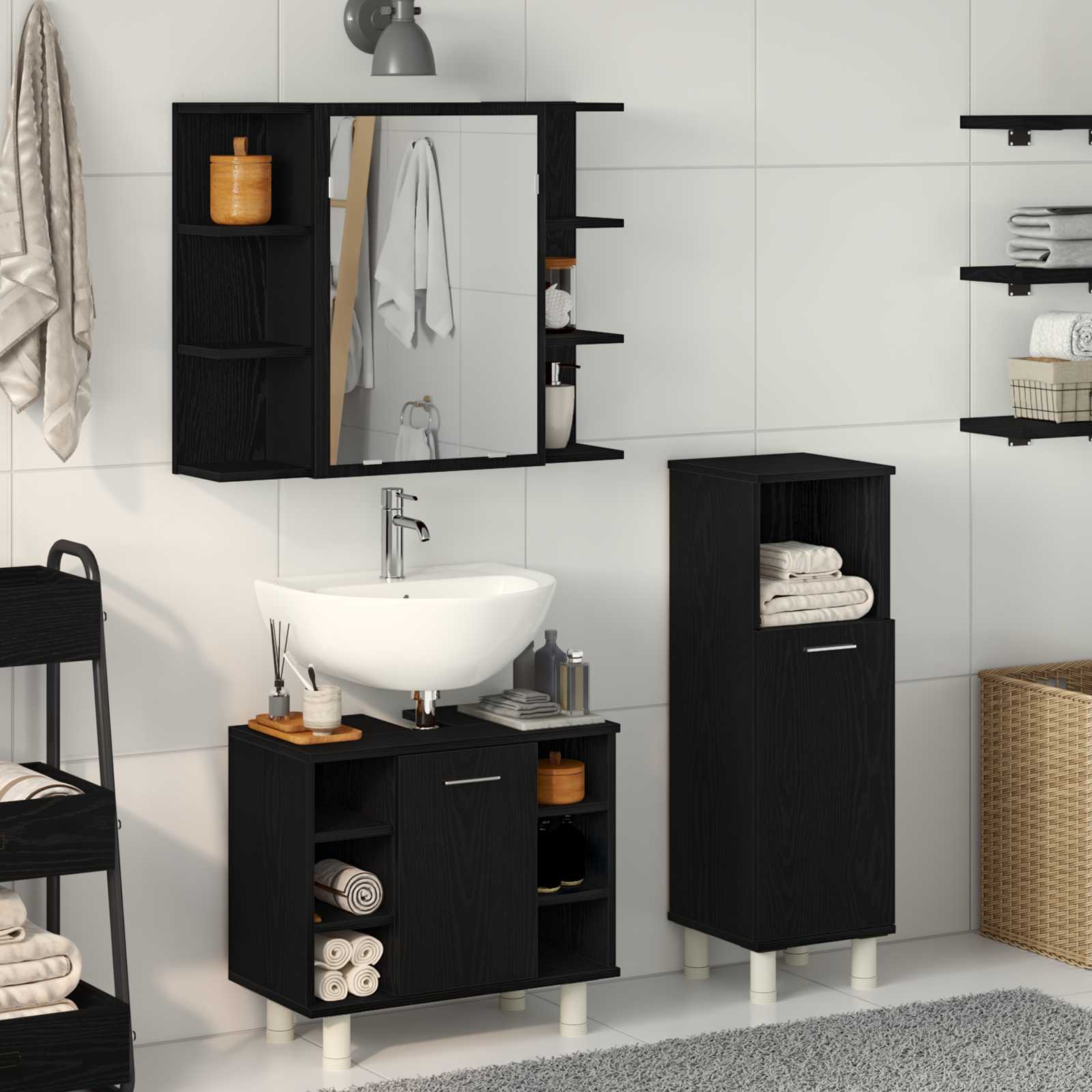 Ensemble de mobilier de salle de bain 3 pc Noir