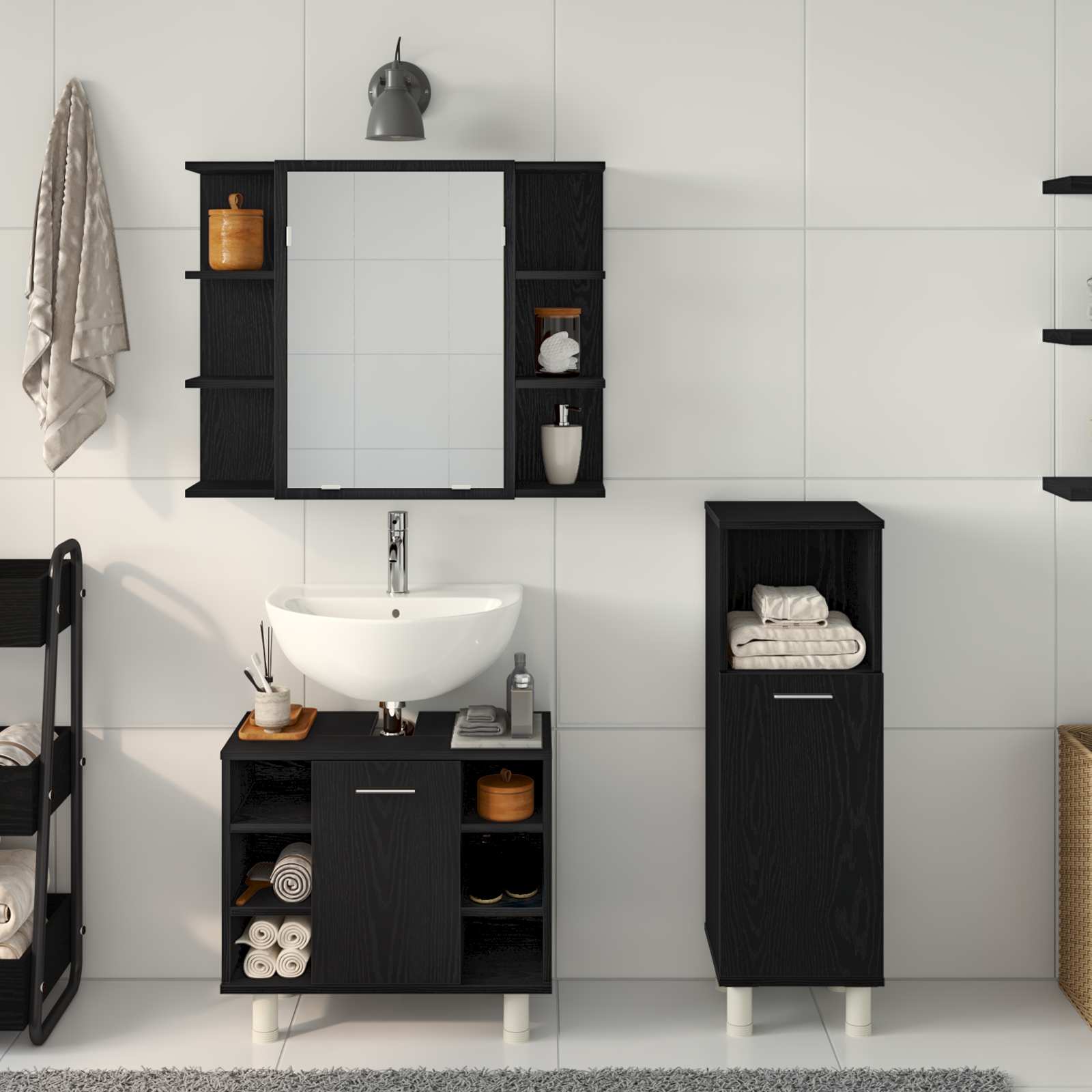 Ensemble de mobilier de salle de bain 3 pc Noir