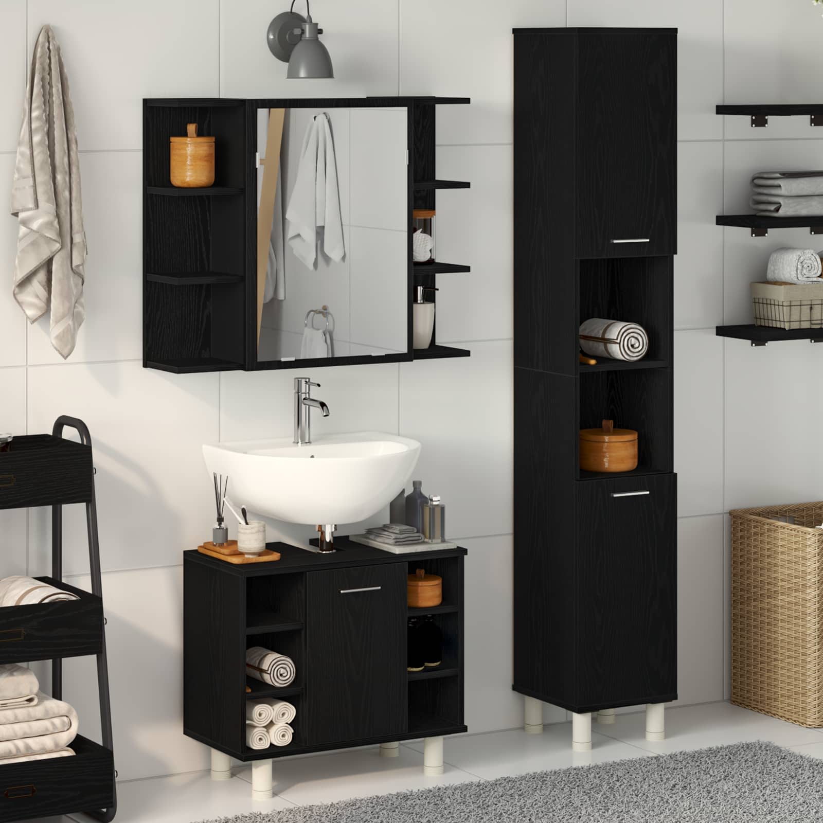 Ensemble de mobilier de salle de bain 3 pc Noir