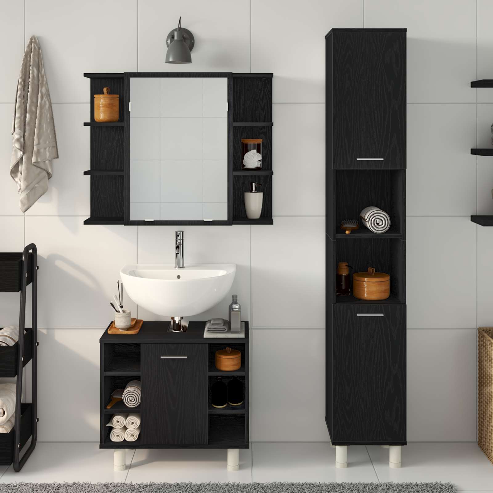 Ensemble de mobilier de salle de bain 3 pc Noir