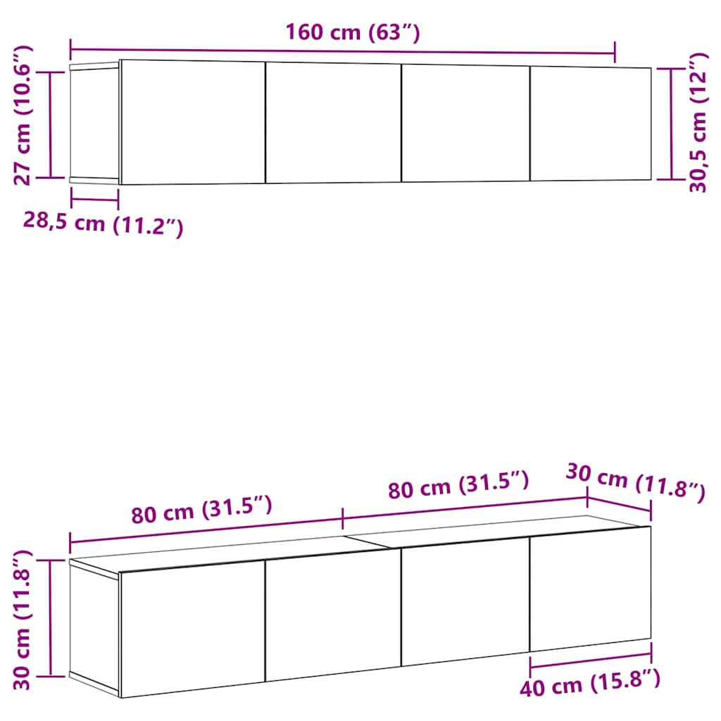 Ensemble meuble TV 4 pcs Chêne noir 80 x 30 x 30 cm - XIOS