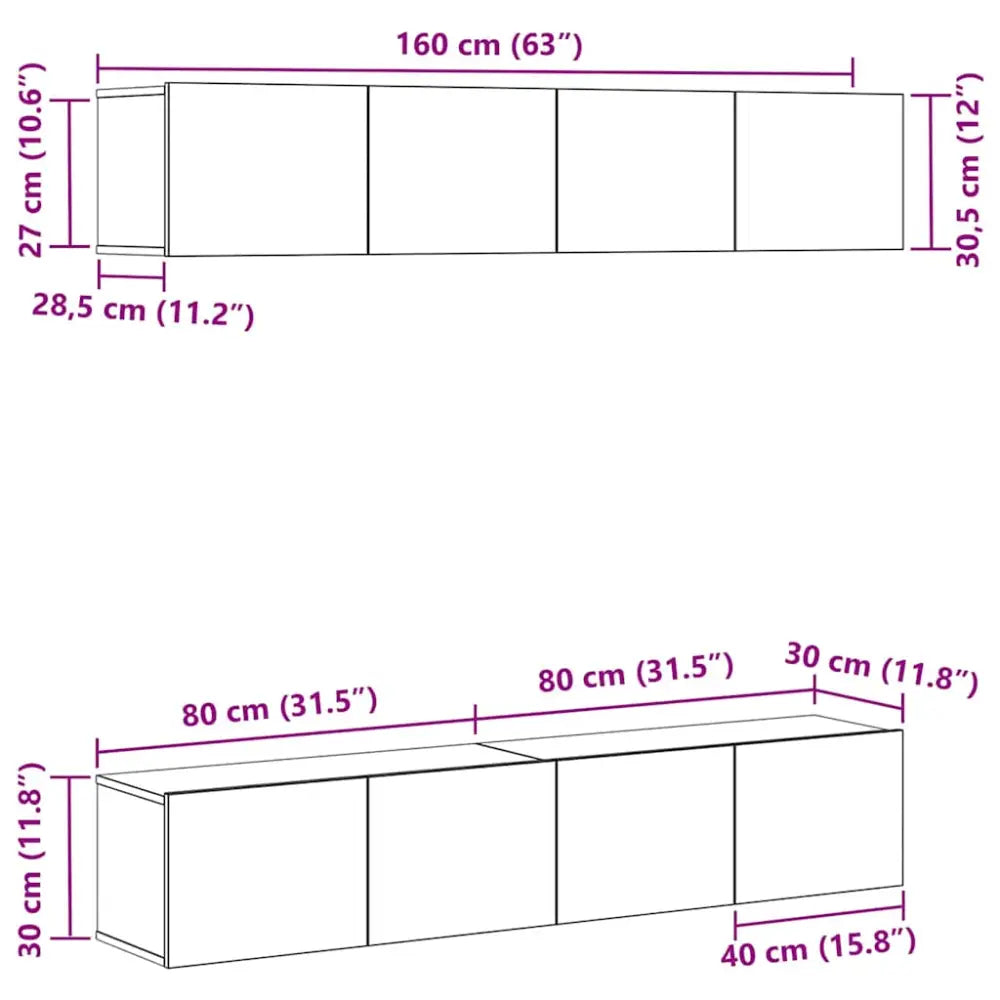 Ensemble meuble TV 4 pc Chêne noir Bois d’ingénierie - XIOS Store SNC
