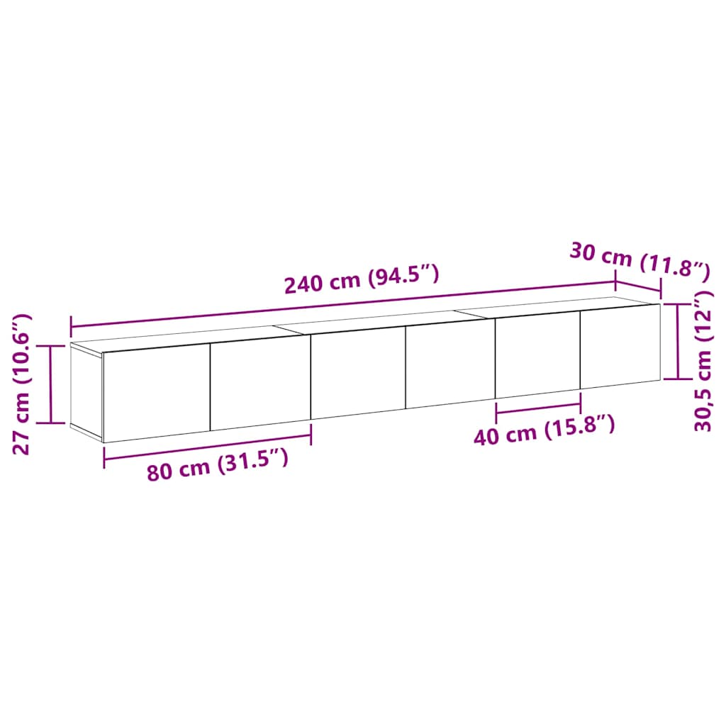 Ensemble meuble TV 3 pcs Chêne noir 80 x 30 x 30 cm - XIOS