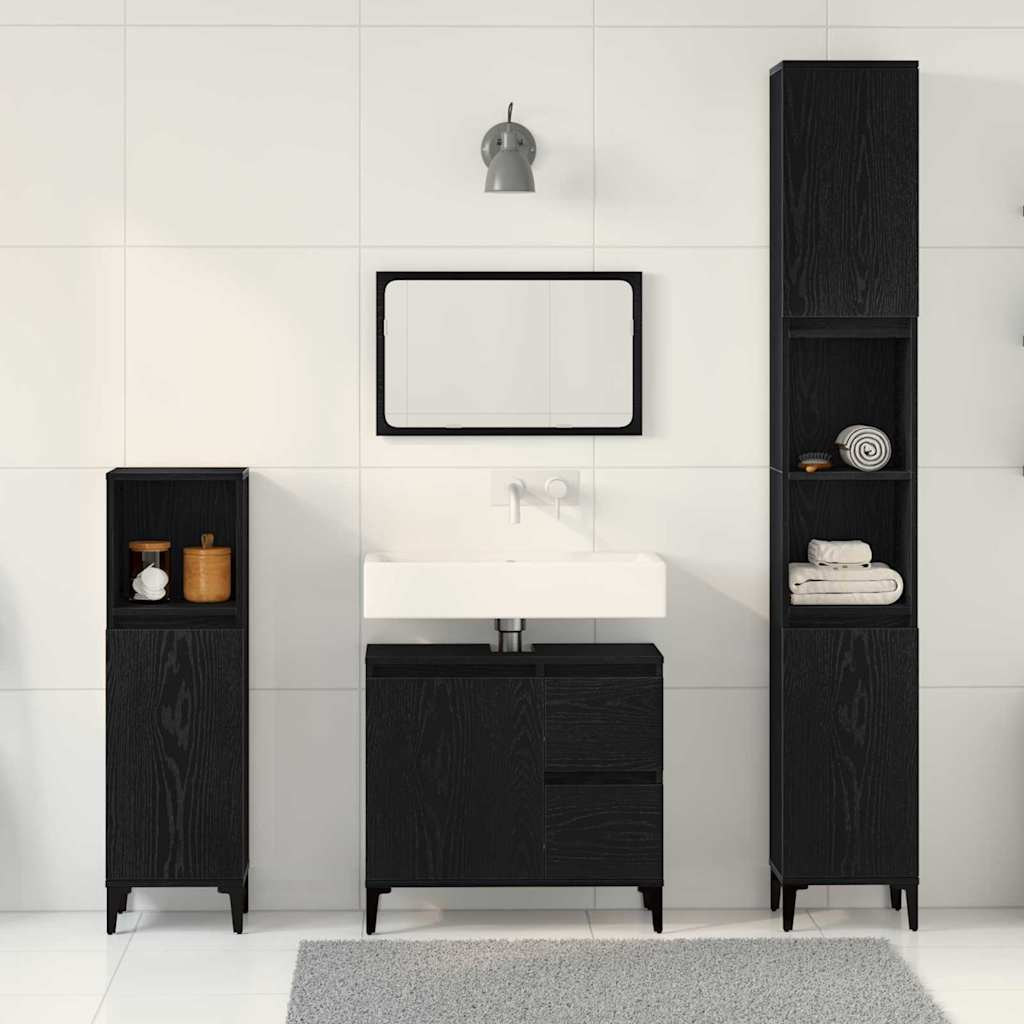 Ensemble de mobilier de salle de bain 3 pièces Chêne noir